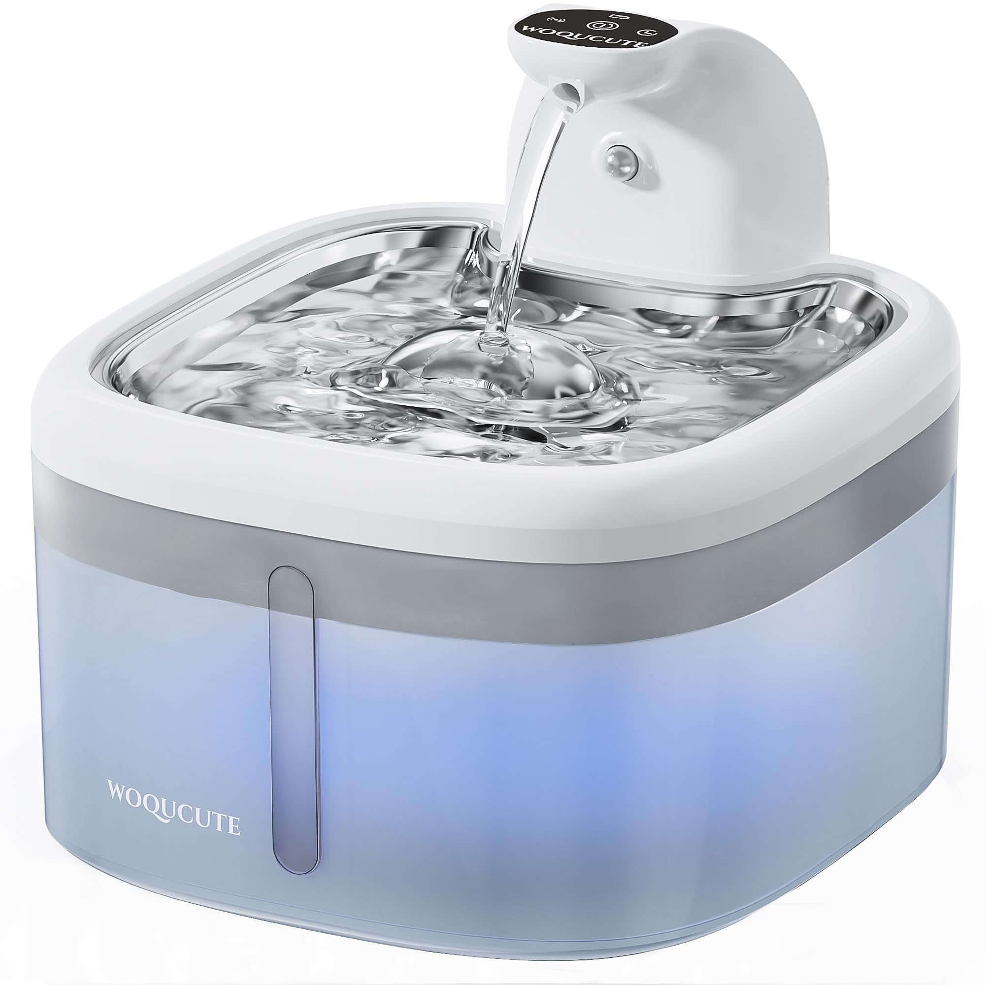 Woqucute Wireless Cat Water Fountain 3.5L/118oz Battery Operated Cat Fountain with Stainless Steel Lid Automatic Cat Water Dispenser with Quiet Pump Pet Drinking Fountain for Cats Dogs