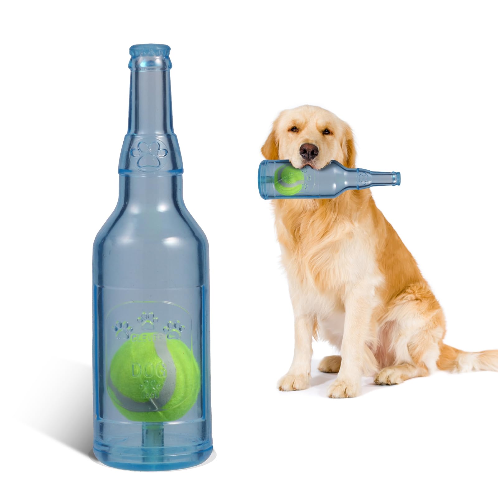Metionc Dog Toys for Aggressive ChewersRubber Bottle Dog Toy Contains Tennis BallIndestructible Dog Toys for Large Dogs Durable Dog Toys Squeaky Dog Toys (Blue S)
